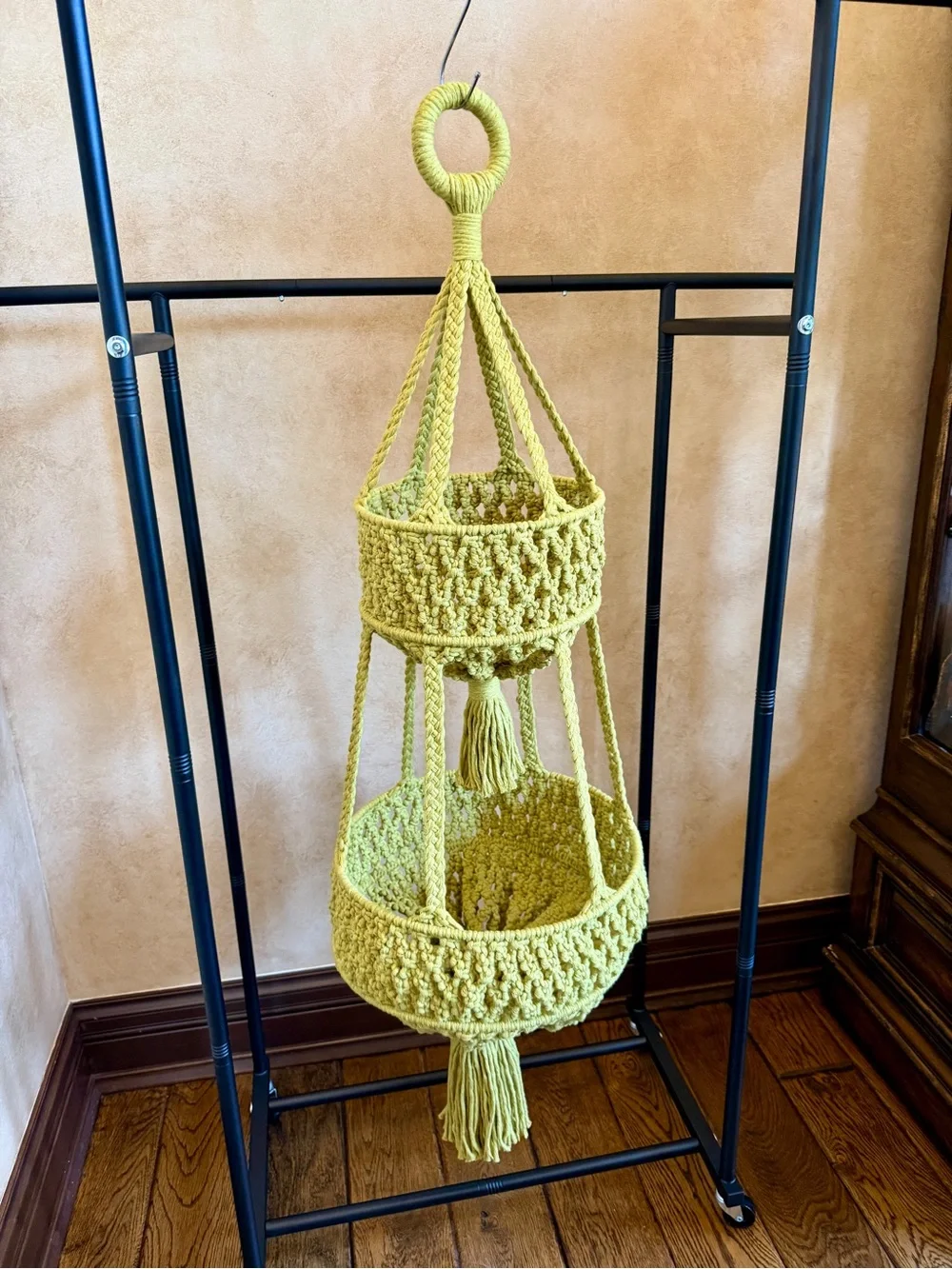 Original GoodVibeGoda Handmade Moss Green Macramé Hanging Basket - Home Accents